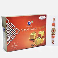 Diamond and Beads Studded Rakhi with Flovoury Soan Papdi