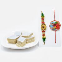 Multi-Colored Rakhi and Motu-Patlu Rakhi Set of 2 with Yummy Kaju Katli