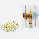 Peacock Bhaiya-Bhabhi Rakhi and Kids Rakhi Set of 3 with Kaju Badam Laddu