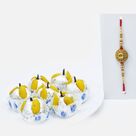 Golden Diamond Studded Rakhi with Tasty Kaju Badam Laddu