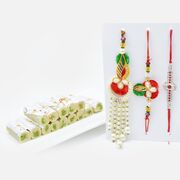 Zardozi Pearl Bhaiya-Bhabhi Rakhi Set and Shiny Diamond Rakhi Set of 3 with Tasty Kaju Pista Roll