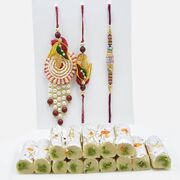 Bhaiya-Bhabhi Rakhi Set and Simple Rakhi with Kaju Pista Roll