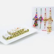 Stunning Rakhi Set of 4 for Bhaiya-Bhabhi with Kaju Pista Roll