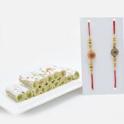 Stunning Swastik Rakhi Set of 2 with Tasty Kaju Pista Roll