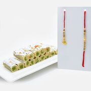 Designer Bhaiya-Bhabhi Rakhi Set with Kaju Pista Roll