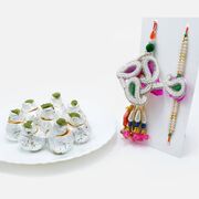 Zardozi Bhaiya-Bhabhi Rakhi Set with Kaju Kalash