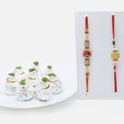 Diamond Studded Ek Omkar Rakhi Set of 2 with Kaju Kalash