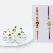 Diamond Studded Ek Omkar Rakhi Set of 2 with Kaju Kalash