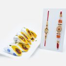 Designer Bro and Diamond Studded Rakhi set of 2 with Tasty Kaju Raj Bahar