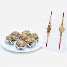 Designer AD Rakhi Set of 2 with Tasty Dry Fruit Laddu