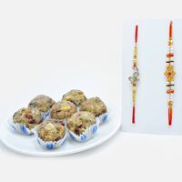 Beautiful Rakhi Set of 2 with Dry Fruit Laddu