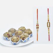 Stunning AD Worked Rakhi Set of 2 with Zestful Dry Fruit Laddu