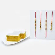 Elegant Rakhi Set of 4 for Bhaiya-Bhabhi with Tasty Kaju Kesar