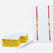 Delicious Kaju Kesar with Mauli Threaded Diamond Rakhi Set of 2