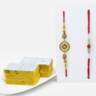 Golden Chakra Desinger Rakhi and Heavenly Rudraksha Rakhi Set of 2 with Kaju Kesar