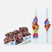 Zardozi Floral Designer Bhaiya-Bhabhi Rakhi Set with Tasty Kaju Rose Laddu
