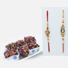 Authentic Designer Rakhi Set of 2 with Delicious Kaju Rose Laddu