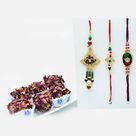 Colourful Rakhi Set for Bhaiya Bhabhi with Mouth-watering Kaju Rose Laddu