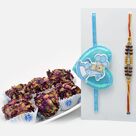 Amazing Kids Rakhi and Sandalwood Beads with Heavenly Kaju Rose Laddu