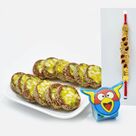 Smiling Angry Brid and Red Kundan Rakhi Set of 2 with Flavoursome Kaju Anjeer Chakra