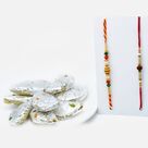 Elegant Sandalwood and Rudraksha Rakhi Set for Brothers with Kaju Gujia