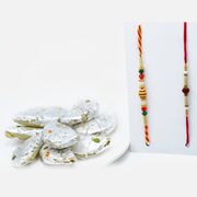 Elegant Sandalwood and Rudraksha Rakhi Set for Brothers with Kaju Gujia