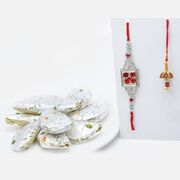 Ruby Rakhi and Pearl Rakhi Set for Bhaiya-Bhabhi with Flavory Kaju Gujia