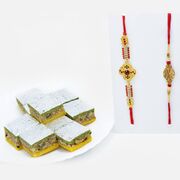 Diamond Studded Rakhi Set of 2 with Pista Badam Barfi