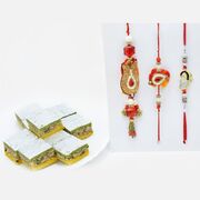 Rakhi Combo for Bhaiya-Bhabhi and Bhaiya with Elegant Pista Badam Barfi