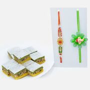 Floral Ganesha and Stylish Rakhi Set for Kids and Bhaiya with Fresh Pista Badam Barfi