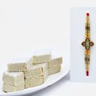 Amazing Multi-Coloured Beads Rakhi With Zestful Badam Barfi