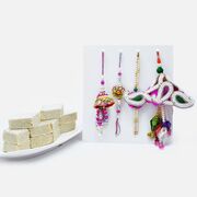Two Pair of Beautiful Bhaiya-Bhabhi Rakhi with Fresh Badam Barfi