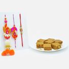Beautiful Rakhi Set of 3 with Zestful Besan Badam Chakki