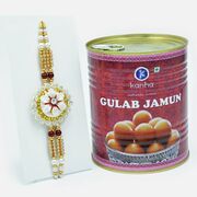 Diamond Studded Floral Designer Rakhi with Tempting Gulab Jamun