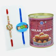 Chhota Bheem and White Kundan Meena Rakhi Set of 2 with Kanha Gulab Jamun
