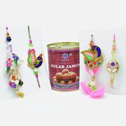 Zardozi Rakhis for Bhaiya-Bhabhi in Set of 2 with Delicious Gulab Jamun