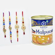 Multi-Coloured Rakhi Set of 2 with Delicious Kanha Malpua