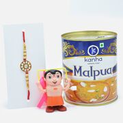 Chhota Bheem Toys Rakhi and AD Worked Designer Rakhi with Malpua