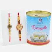 Majestic Om and Swastik Rakhi Set of 2 with Delicious Rasgulla