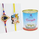 Peacock Wing Rakhi and Bal Hanuman Rakhi Set of 2 with Mouth-Watering Kanha Rasgulla