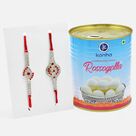 Red Ruby Rakhi Set of 2 for Pyare Bhaiya with Fresh Kanha Rasgulla