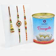 Mauli Threaded Rakhi Set for Bhaiya-Bhabhi and Bhaiya with Original Kanha Rasgulla