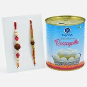 Authentic Rudraksha Rakhi Set of 2 with Rasgulla Sweet