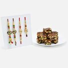 Traditional Rakhi Set of 2 for Bhaiya-Bhabhi with Tasty Anjeer Dryfruit 