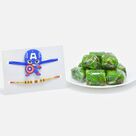 Simple Pearl Rakhi and Captain America Rakhi Set for Bhaiya and Kid with Kaju Anjeer Dryfruit