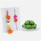 Zardozi Bhaiya-Bhabhi Pearl Rakhi Set with Kanha Kaju Anjeer Dryfruit