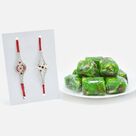 Diamonds and Rubies Everywhere Rakhi Set with Kanha Kaju Anjeer Dryfruit