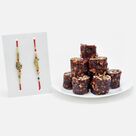 Exquisite AD Work Rakhi Set of 2 with Tempting Kanha Khajoor Dryfruit