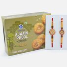 Om and Swastika Auspicious Rakhi with Ajwain Phool Cookies