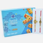 Ganesha and Swastika Divine Rakhis with Tasty Tutty Fruity Cookies